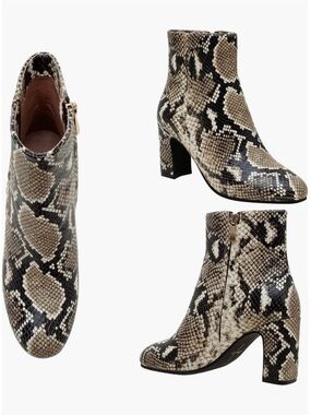Leather Paolo Snake-Print Pointed Ankle Boots in Tan and Black